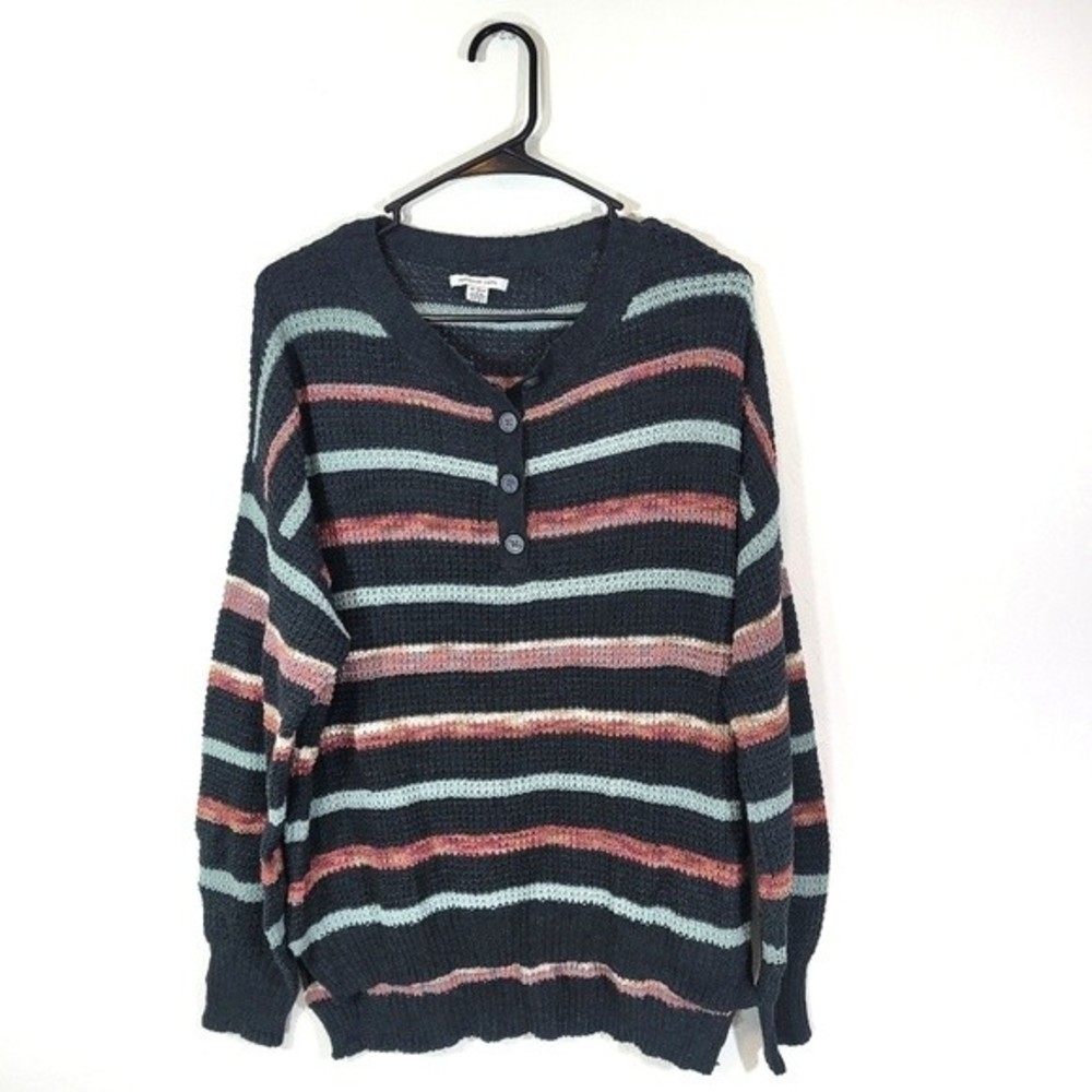 American Eagle striped henley cotton knit oversized sweater XS